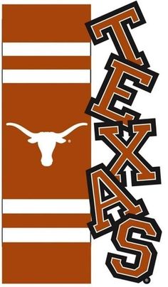 the texas longhorns logo is shown on an orange and white striped banner that reads texas