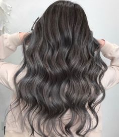 Brunette Hair with Ashy Babylights Black Hair With Grey Highlights, Ash Blonde Highlights On Dark Hair, Ash Grey Hair, Grey Blending, Platinum Hair Color