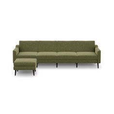 a green couch and ottoman on a white background