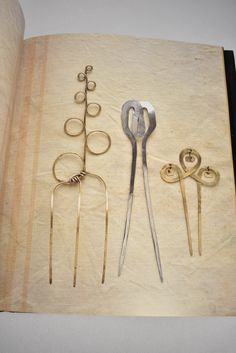 three pairs of scissors are sitting next to each other on a piece of parchment paper