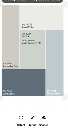 an info sheet showing the different colors and sizes of paint samples for each color scheme