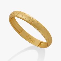 Embrace your Aries pride with this satin finish hinge bangle. Featuring an interior "Aries" engraving, the bracelet is adorned with the sign's constellation and shimmering crystals for a subtle yet beautiful effect. A perfect way to show off your personality and style. Fits wrists up to 7.25", with a hinged closure Finishes: Satin Silver, Satin Gold Nickel-free Adorned with Clear crystals Jewelry Style Guide, Glam Gifts, Bar Jewelry, Halloween Charms, How To Clean Metal, Aries Zodiac, Virgo Zodiac, Charm Rings, Clear Crystals