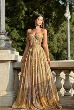 Gold Xv Dresses, Formal Dress Ideas For Women, Nude Formal Dress, Golden Prom Dress, Nude Formal Dresses, Glitter Prom Dresses, Sleeveless Party Dress, Long Formal Dresses, Classy Prom Dresses