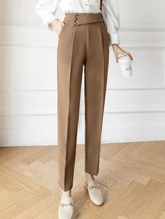 SPECIFICATIONS Material: Polyester Length: Ankle-Length Pants Gender: WOMEN Fabric Type: Broadcloth Closure Type: Zipper Fly Size S:Waist:64cm,Hip:88cm,Length:90cm M:Waist:68cm,Hip:92cm,Length:91cm L:Waist:72cm,Hip:96cm,Length:92cm XL:Waist:76cm,Hip:100cm,Length:93cm Notes: the Error within 3 cm due to manual measurement(Unit: 1 inch = 2.54 cm, 1 cm = 0.39 inch) Korean High Waisted Pants, Formal Pants Women Classy, Types Of Pants For Women, Classic Pants Women, Formal Pants For Women, Office Pants Women, Ladies Dress Pants, Semi Formal Mujer, Formal Pants Women