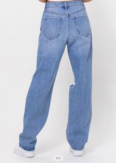 These baggy jeans are a fun fit to try out the 90s trend. They are heavily distressed with a straight leg fit. Mid rise. 100% Cotton. Inseam: 31, Rise: 12. Model is wearing a size 3. Runs small. We recommend sizing up. 90s Trends, The 90s, Baggy Jeans, Free Giveaway, Mom Jeans, Mid Rise, Straight Leg, How To Wear