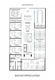 the floor plan for an office with two floors and three desks in each room