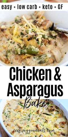 chicken and asparagus bake with text overlay