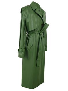 This luxurious trench coat in green faux leather is an essential addition to any stylish woman's wardrobe. With a sash and single-breasted design, get ready to make a statement everywhere you go! Elevate your wardrobe and make a bold statement with our stylish, green faux leather trench coat. Its luxurious design features a sash and single-breasted style, perfect for any fashionable woman. You'll turn heads and exude confidence wherever you go! PU faux Leather Trench Coat Please refer to sizing Green Belted Long Coat, Chic Green Leather Outerwear, Luxury Green Outerwear For Fall, Luxury Green Fall Outerwear, Trendy Green Formal Outerwear, Women's Sash, Birthday Cocktails, Travel Storage Bag, Wall Accessories