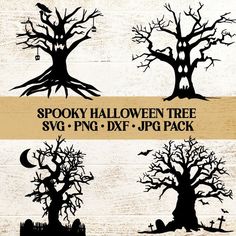 spooky halloween tree svg and png dxf files for silhouettes