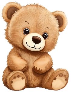 a brown teddy bear sitting on top of a white floor