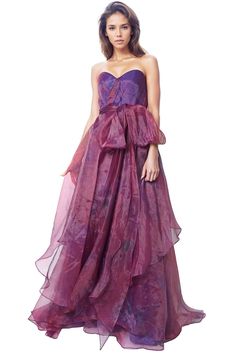 Strapless A-Line Gown with Belt Gown With Belt, Organza Gown, Printed Organza, Sweetheart Top, Organza Gowns, Layered Fabric, Mob Dresses, Belt Style, A Line Gown