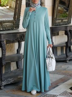 Modest Long Sleeve Thobe With Modesty Panel, Modest Long Sleeve Maxi Dress With Buttons, Beautiful Streets, Muslim Fashion Outfits, Islamic Clothing, Shirtdress, Modest Dresses, Body Size, Full Skirt