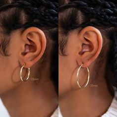 Bold statement hoops that are light-weight and perfect to wear for your everyday look. These Gold hoops are a staple piece that can easily stack with other huggies. The latch feature makes it easy to put on and take off. Great to pair with smaller Huggies.| Lead and Nickel free.Sold as a PAIR Gold Vermeil (Thick layer of Gold plated over Sterling Silver) Thickness 2mm(0.08in) Latch closure #E572-25G Knots Jewelry, Jewelry Gift Guide, Moms Bracelet, Choker Pendant, Studded Necklace, Gold Statement Ring, Nose Jewelry, Climber Earrings, Waterproof Jewelry