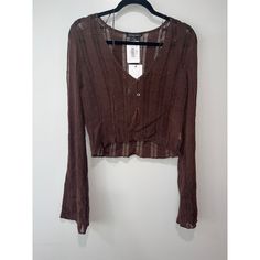 Cotton Candy La Women's Top Size Large Cropped Cardigan Nwt 6410 Features: Top Size: Womens L Condition: New With Tags Fall Open Knit Tops For A Day Out, Brown V-neck Summer Cardigan, Fitted Brown Open Knit Tops, Brown Long Sleeve Knit Top For Spring, Casual Long Sleeve Open Knit Blouse, Fall Open Knit Blouse, Casual Pointelle Knit Blouse For Fall, Open Knit Long Sleeve Tops For Day Out, Long Sleeve Open Knit Top For Day Out