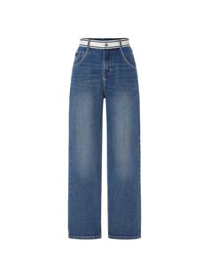 MO&Co. Women's High Waist Straight Cotton Jeans Features : - High waist and contrast waistband - Loose straight-leg pantsCode: MBB3JENT22The back length of size M/27 is 108cm MATERIALS & CARE : Material: 100% CottonUse a washing machine at the mild process of 30℃ Do not bleach, hang to dry Iron and dry at low temperature Do not dry clean, do not expose to the sun Wash separately, do not soakTips: The denim product has a slight color fading, which is a normal phenomenon.REMINDER: All items are me Casual Blue Bottoms With Logo Waistband, Casual Belted Bottoms In Denim Blue, Casual Denim Blue Belted Bottoms, Casual High Rise Belted Pants, Casual Straight Leg Belted Pants, Wide Leg Bottoms With Contrast Trim For Work, High-rise Belted Denim Blue Bottoms, Workwear Straight Leg Bottoms With Contrast Trim, Straight Leg Workwear Bottoms With Contrast Trim