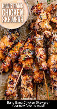 Bang Bang Chicken Skewers is a quick, easy, and flavorful recipe made with seasoned cubed chicken brushed with homemade bang bang sauce, cooked in an air fryer. They make for a delicious appetizer or main course and can also be made in the oven! Chicken Skewers In Oven, Skewers Recipes, Christmas Finger Foods, Catering Ideas Food