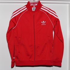 Nice Quality Brand New Adidas Track Jacket In Red. Has Never Been Worn, Came In Wrong Size. Size Small University Red Long Sleeve Track Jacket, Red Fitted Sports Outerwear, Fitted Red Sports Outerwear, Adidas Fitted Hooded Outerwear, Adidas Red Track Jacket For Streetwear, Adidas Sporty Red Outerwear, Red Sporty Adidas Outerwear, Sporty Red Adidas Outerwear, Red Hooded Adidas Outerwear