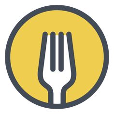 a fork in the middle of a yellow circle