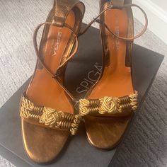 New 4 Inch Heel Bronze And Gold Cream Heels, Strappy Leather Sandals, Black Patent Leather Pumps, Leopard Print Heels, Bow Pumps, Evening Sandals, Black Suede Heels, Brown Heels, Black Sandals Heels