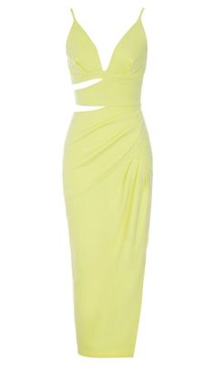 The dress made from high-quality materials. this dress is both comfortable and durable. with cut-out detailing and a v-neckline adding a touch of sexiness. It's available in different sizes and can be paired with heels and accessories for a complete look. Order now and make a statement wherever you go! Gentle Dry Clean Only... Elegant Yellow V-neck Midi Dress, Chic Cutout V-neck Midi Dress, Yellow V-neck Midi Dress For Daywear, V-neck Cutout Bodycon Dress, Yellow Ruched V-neck Midi Dress, Plunge Mini Dress, Satin Corset Dress, Corset Midi Dress, Corset Style Tops