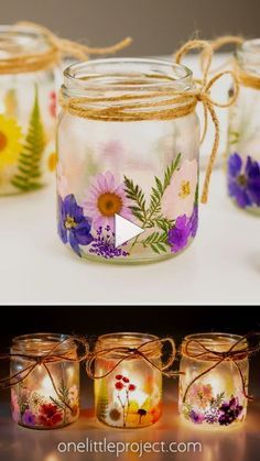 Pressed Flower Lanterns, Pressed Flower Craft, Diy Garden Decor Projects, Garden Decor Projects, Diy Jar Crafts, Easter Decorations Kids, Christmas Wreaths For Front Door