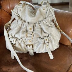 Cream Colored Leather With Beautiful Metal Accents, Large But Not Bulky With Lovely Accent Pockets Bags Michael Kors, Metal Accents, Colored Leather, Metallic Accents, Leather Handbag, Michael Kors Bag, Cream Color, Leather Handbags, Shoulder Bags