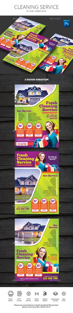 a set of three flyers for cleaning service