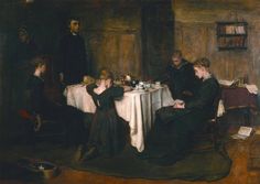 a painting of people sitting around a table