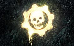 a skull in the center of a glowing gear