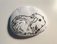 a rock with a drawing of a guinea pig on it