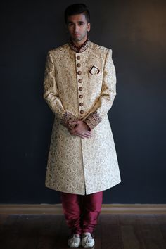 The Cream and Maroon Sherwani is beautifully designed and embroidered, collar and buttons are Maroon Velvet with Gold details. Comes with a Maroon pants. Can be altered to size for an additional cost. Measurements are listed as below: Sherwani Length: 42 inches Sleeve Length: 26 inches Chest Length: 40 inches Pant: 47 inches Pant Waist: 42 inches Maroon Sherwani, Maroon Pants, The Cream, Gold Details, Favorite Outfit, Mens Jackets, Bathing Beauties, Jackets & Coats, Sleeve Length