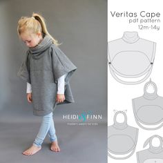 Kids Poncho Pattern, Poncho Pattern Sewing, Cape Pattern Sewing, Winter Sewing, Cape Pattern, Coat Pattern Sewing, Kids Poncho, Kids Sewing, Sew Ins