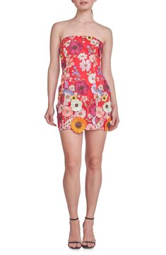 Endless Rose Floral Embroidery Strapless Sheath Dress | Nordstrom Strapless Fitted Dress With Floral Applique, Fitted Strapless Dress With Floral Applique, Spring Strapless Dress With Straight Neckline, Summer Strapless Dress With Floral Embroidery For Evening, Strapless Floral Embroidered Dress For Summer Evening, Fitted Sheath Strapless Dress For Summer, Strapless Floral Applique Spring Dress, Strapless Spring Dresses With Floral Applique, Strapless Floral Applique Dress For Spring