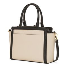 This Liz Claiborne women's Mini Tuxedo tote bag will become one of your favorites in your rotation thanks to its modern elegant design. This monogrammed style has a smooth faux leather trim, gold-tone hardware accents, and multiple pockets to hold your essentials. Adjust the shoulder strap to wear crossbody or carry it from the top handles. Features: Adjustable Straps, Removable Straps, PocketClosure Type: ZipperPockets: 3 Inside Zip Pockets, 1 Inside Slip PocketMetal Color: Gold ToneMeasurement Square Work Bags With Removable Pouch, Square Work Bags With Detachable Handle, Square Workwear Bags With Top Carry Handle, Square Workwear Bag With Top Carry Handle, Beige Bags With Detachable Handle For Work, Beige Rectangular Bags For Work, Beige Rectangular Bag For Work, Beige Rectangular Workwear Bag, Beige Rectangular Work Bags