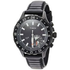 Timex Mens IQ+ Move Multi-Time Black Leather Strap Watch TW2R39900 Size: 20 mm.  Gender: male.  Age Group: adult. Leather Strap Watch, Black Watch, Breitling Watch, Jaeger Watch, Omega Watch, Size 20, Leather Watch, Leather Straps, Age Group