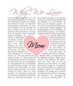 a mother's day card with the words what we love in pink and white