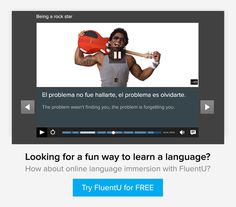 an image of a man holding a red object in front of him and the caption reads, looking for a fun way to learn language with fluentu