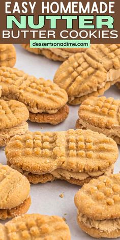 homemade peanut butter cookies with text overlay that reads easy homemade nutter butter cookies