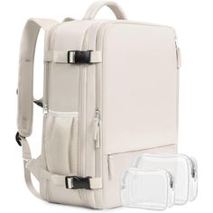 Carry On Backpack For Airplanessize Of The Travel Backpack: 44x31x21cm/17.3x12.2x8.3 Inches, Suitable For Placing On The Top Or Under The Seat In Airlines As Personal Item. This Versatile Travel Backpack Meets The Carry On Requirements Of Most Airlines, Such As Easy Jet, Spirit, Frontier,Jet Blue. The 180 Degree Zipper Closure Can Help You Pass The Security Check Quickly. ( Backpack Net Weight : 2.5 Lb) Large Capacity Backpack40l Large Travel Backpack Has Multiple Compartments,Which Can Meet The 17 Inch Laptop Backpack, Beige Backpacks, Carry On Backpack, Large Backpack Travel, Best Travel Backpack, Picnic Backpack, Waterproof Travel Bag, Backpack Waterproof, Business Backpack