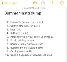 an iphone screen with the text'summer insta dump'in white and yellow