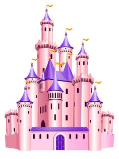 an illustration of a pink castle with purple turrets