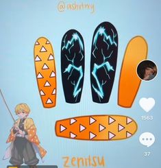 Zenitsu Nails, Anime Snow, Snow Nails, Nail Tip Designs, Mens Nails, Diy Acrylic Nails, Nail Time