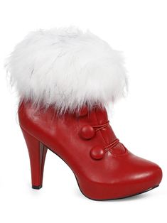 You're walking in a winter wonderland in these Women's Red Ankle Boots with Faux Fur! Merry and bright, these sexy red ankle boots have 4-inch heels and fake fur lining to warm your Winter's nights. Add costume glasses and a white wig to make a classic and flirty Mrs. Claus costume that'll be remembered! Dress up year-round and shop Costume SuperCenter for the best deals on your favorite costumes and accessories! Order the Women's Red Ankle Boots with Faux Fur, while supplies last! Red Ankle Boots, Alternative Shoes, Christmas Boots, Santa Boots, Ellie Shoes, White Faux Fur, Shoes Women, Costumes For Women, Pump Shoes