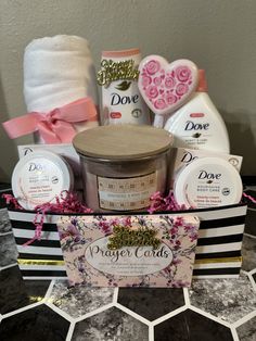 a gift basket filled with personal care products