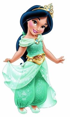 the princess from disney's animated movie, poca - poca is wearing a green dress and gold tiara