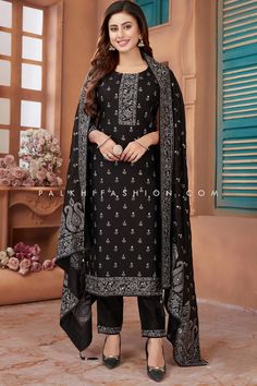 Black Straight Cut Suit with Intricate Stone and Handwork – Palkhi Fashion Palkhi Fashion, Sequin Embroidery, Indian Designer Outfits, Silk Pants, Sequins Embroidery, Straight Cut, Women Collection, Special Occasion, Sequin