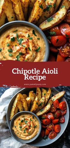 the recipe for chipotle aioli is shown with potatoes and tomatoes