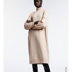 High Collar Dress With Long Sleeves. Color Sand L: Armpit To Armpit 24” Length 40”. S: Armpit To Armpit 22”, Length 40”. Oversized Knee-length Dress For Daywear, Oversized Knee-length Day Dress, Long Fall Daywear Dresses, Beige Mid-length Fall Dress, Oversized Beige Dress For Fall, Fall Daywear Shift Midi Dress, Beige Dresses For Fall Daywear, Beige Dresses For Daywear In Fall, Long Shift Dress For Daywear