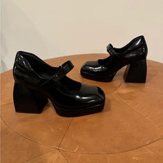 Jeffrey Campbell Reine Platform Mary Jane Pump - Size 8.5 New Without Box! Black (Shiny, But Not Patent) Just Too Big For Me! I Also Have Another Pair Listed, They Are Size 9! A Flared Block Heel Measuring 3 3/4" Heel; 1 1/4" Platform Leather Upper And Lining/Synthetic Sole Mary Jane Heels With Contrasting Heel Counter For Parties, Square Toe Patent Leather Platform Heels, Black Patent Leather Closed Toe Heels, Chunky Platform Closed Toe Patent Leather Heels, Chunky Platform Heels In Patent Leather, Black Mary Jane Heels With Contrasting Heel Counter, Black Patent Leather Heels Medium Width, Shiny Black Patent Leather Heels, Shiny Black Round Toe Heels For Evening