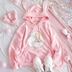 Sweet+&+Harajuku+strawberry+printed+pastel+pink+bunny+ears+hoodie+sweatshirt. We+offer+FREE+and+USPS+shipping+for+USA+and+China+Post+for+any+other+country+in+the+world.+Customer+service+is+included+in+the+price+too!! Color:+pink; Size:+ Length+61cm,+Bust+112cm,+Shoulder+62cm,+Sleeve+50cm;... Bunny Ear Hoodie, Kawaii Hoodies, Kawaii Sweater, Kawaii Hoodie, Bunny Hoodie, Hoodie Cartoon, Women Cartoon, Strawberry Print, Print Pink